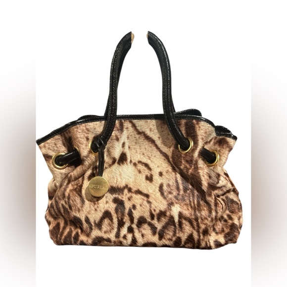 Furla Leather Trimmed Calf Hair Animal Print Satchel - Picture 3 of 11